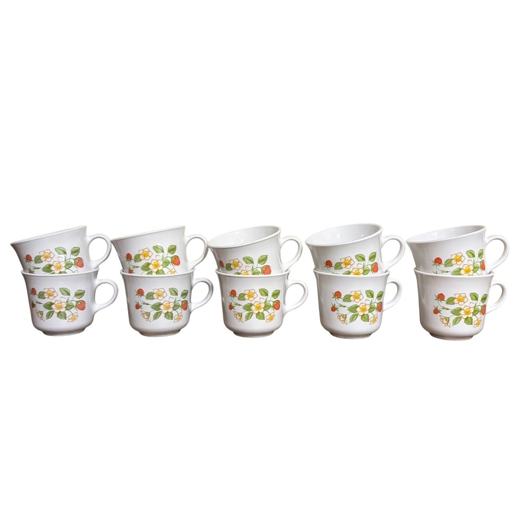 Vintage Corelle Corning Strawberry Sundae Coffee Mug Tea Cup 7 oz Set of 10